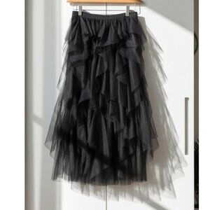 NWT Black Solid Mesh Tulle Cascading skirt